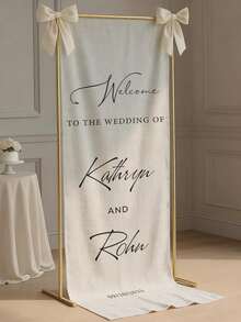 Letrero de Bienvenida Personalizado para Boda | Pancarta de Tela Vertical para Boda | Fondo Personalizado con Nombre & Fecha | Decoración Rústica para Ceremonia al Aire Libre - Multicolor - Ver 2