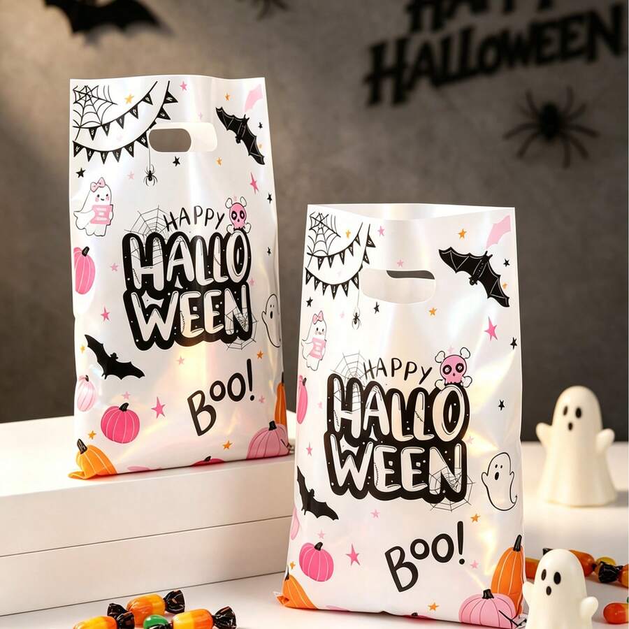 10/25/50 piezas Bolsas de regalo de plástico estilo vintage de Halloween, 4 patrones mixtos de bolsas de embalaje de regalo de Halloween, bolsas de regalo de Halloween, bolsas tote para fiesta de Halloween, decoración de Trick or Treat de Halloween, decoración de cocina de Halloween, decoración de mesa de Halloween, decoración del hogar de Halloween, bolsas de embalaje con tema de Halloween para tienda, decoración de terror de Halloween, recuerdos de fiesta - Estilo retro mixto - Ver 1