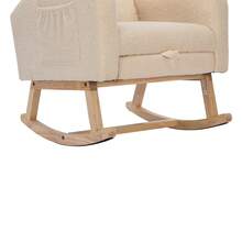 Teddy Fabric Rocking Chair With Adjustable Footrest, High Backrest Comfy Rocking Lounge Armchair With Side Storage Pockets & Solid Wood Legs, Relax Rocker Chair For Living Room Bedroom Nursery(Beige,Teddy) - Apricot - View 8