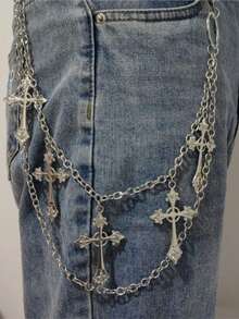 1pc Fashion Hip Hop Punk Cross Waist Chain, Personalized Body Chain For Pants Decoration, Waist Accessory, Clothing Chain - Silver 2 - View 11