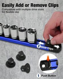 WORKPRO Magnetic Socket Organizer, 3/8" Drive Aluminum Alloy Socket Holder With 10PC Removable Socket Clips For Quick Customization, Socket Rail For Tool Box Drawer (Sockets Not Included) - ColorD - View 2