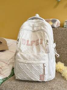 Crinkled Texture Letter Backpack, Large Capacity School Bag, College Style Commuter Backpack For Girls - Multicolor - View 3