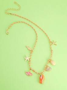 1pc Multi-Color Starfish Necklace, Beach Vacation Style Pendant, Versatile Elegant Neck Chain - Orange - View 4