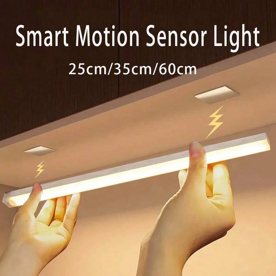 3件組 LED 感應燈條，人體感應燈，人靠近時亮起，適用於廚房、客廳、臥室、浴室、汽車感應燈、展示櫃、衣櫃，USB 電池充電式