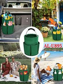 Foldable Outdoor Storage Bucket, Portable Multi-Pocket Tote Bag With Handle And Drawstring Lid, Suitable For Picnic, Camping, Gardening, Travel - Multicolor - View 4