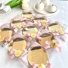 Luxury Round Mirror Acrylic Plaque With Satin Bow, Fully Custom Engravable Name & Date Souvenir Tags, Sentimental Table Decor Keepsake Gifts For Wedding, Valentine's Day, Birthday Parties - Multicolor - View 5