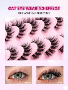 MAANGE 7 Pairs Segmented Fluffy False Eyelashes, 11-16mm, Cartoon Style False Eyelashes, Transparent Band False Eyelashes, Soft 3D Faux Mink False Eyelashes, Lightweight Fluffy Faux Mink False Eyelashes, Strip False Eyelashes, Suitable For Daily Use, Women's Travel, Party, Work And Other Occasions, False Eyelashes, Eyelashes - Black - View 3