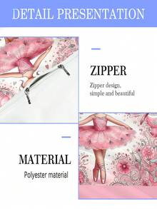 2/3PCS Kids Custom Name Pink Ballerina Floral Print Soft Polyester Wrinkle Resistant Zipper Duvet Cover Set, Cute Girly Princess Style Bedding Set For Girls Bedroom All Seasons - Multicolor - View 8