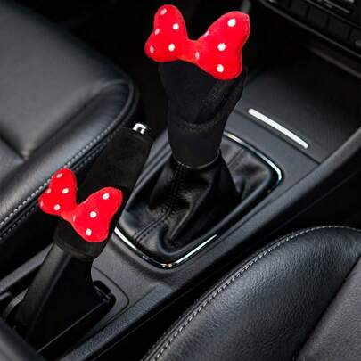 2pcs/Set Set Kombinasi Penutup Rem Tangan & Tuas Persneling Motif Polka Dot, Aksesori Interior Mobil Manual Universal, Dapat Digunakan Sepanjang Musim