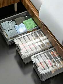 35L Wheeled Under-Bed Storage Box, Transparent For Easy Visibility, Sealed Design To Prevent Dust, Ideal For Storing Sundries Under Beds - Multicolor - View 1