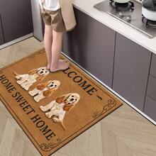 1 Peça Tapete de Porta Marrom com Estampa de 3 Cocker Spaniel BEM-VINDO LAR DOCE LAR, Tapete Retangular de Flanela Macia com Borda Preta, Design Aconchegante de Casa para Animais de Estimação, Costas Antiderrapantes, Remove Poeira, Lavável em Máquina, Tapete de Entrada Adequado para Família com Animais de Estimação em Todas as Estações - Multicolorido - Visão 7