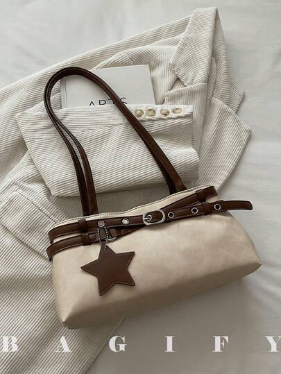 New Fashion Belt Decor Handbag & Shoulder Bag, Suitable For Parties, Gatherings, Outings, Vacations, Shopping And Daily Use, Can Store Coins, Phones, Also Suitable As Work Bag For White-Collar Workers, College Students And Office Workers, Elegant Women's Bag