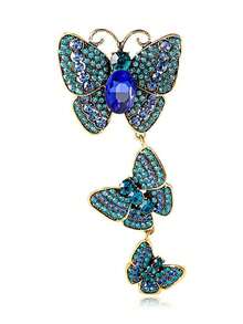 1 pieza Broche de flor con cristales, accesorio de broche de cristal de lujo exagerado y de moda para mujeres - Azul - Ver 2
