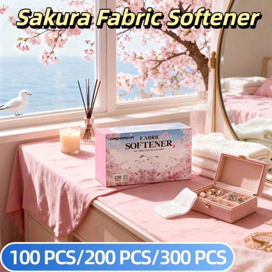 1 Box 40pcs Sakura Scented Fabric Softener Sheets, Clothes Softener, Car Air Freshener, Long-Lasting Fragrance, Soften Clothes, Deodorizing Fragrant Laundry Sheets, Laundry Essential - Cherry Blossom Smoothie Sheets - View 1