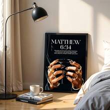 1pc Matthew 6:34 Bible Verse Canvas Wall Art Holding Coffee Painting Modern Christian Scripture Poster Melanin Fashion Aesthetic Room Decor For Living Room Unframed/Framed/Wooden Hanging - Pattern - View 6