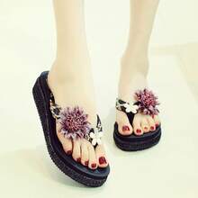 Women Platforms & Wedge Sandals - Brown Vines, Sunflowers, Large Diamonds, Yellow - View 10