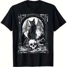 Mysterious Bat Skull Gothic Pattern T-Shirt Women's Black Metal Punk Style Perfect Outdoor Casual Avant-Garde Fashion Graphic - Black - View 1