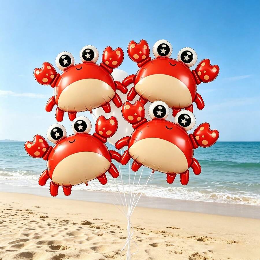 Cartoon Crab Aluminum Foil Balloon Set, Underwater Theme Birthday Party Atmosphere Decoration Balloons - 多色 - 查看 1