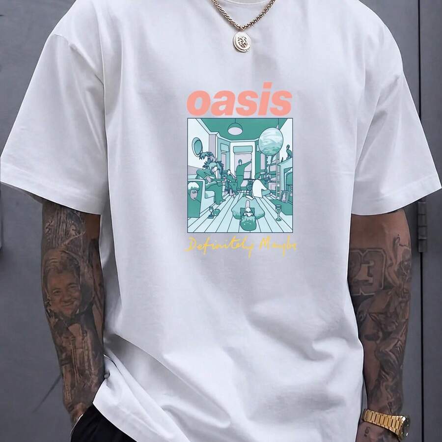 Herren Kurzarm T-Shirt Vintage Rock Band Grafik Muster Lässig Lockerer Schnitt Tee für tägliche Streetwear - Weiss - Übersicht 1