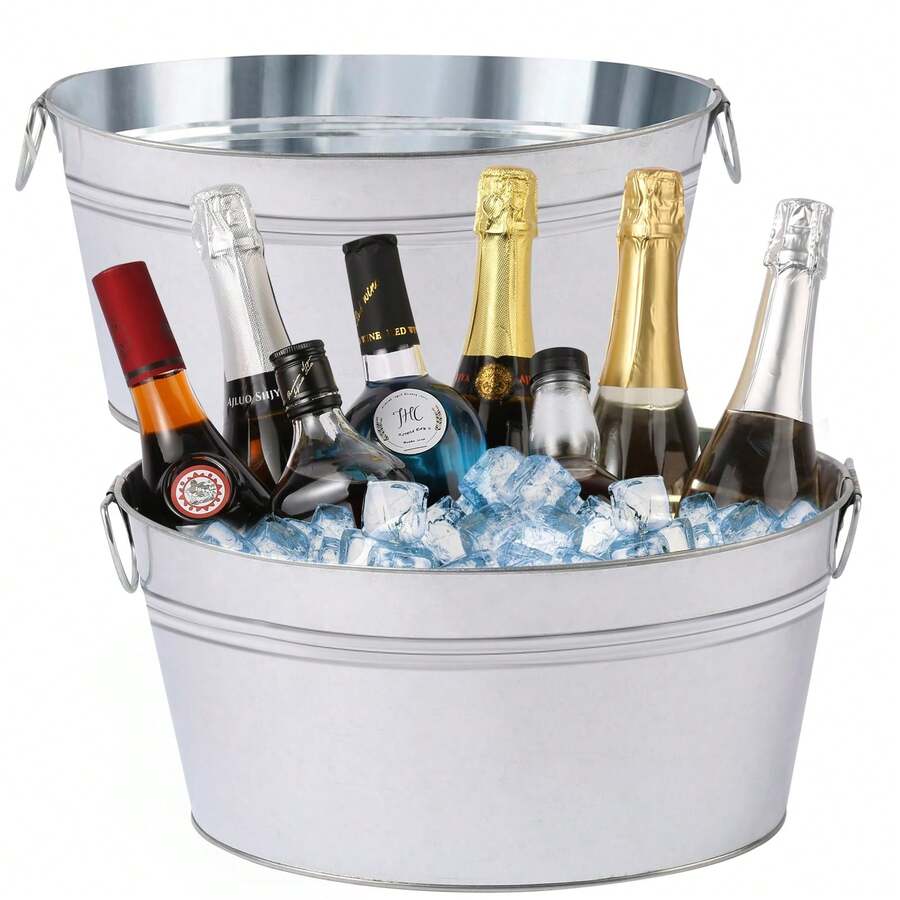 2Pack Large 3.6 Gallon Galvanized Ice Buckets With Carry Handles, Ice Bucket For Parties, Mimosa Bars, Beverage Tubs, And Beverage Stations For Champagne, Cocktails, Beer, Wine - View 1