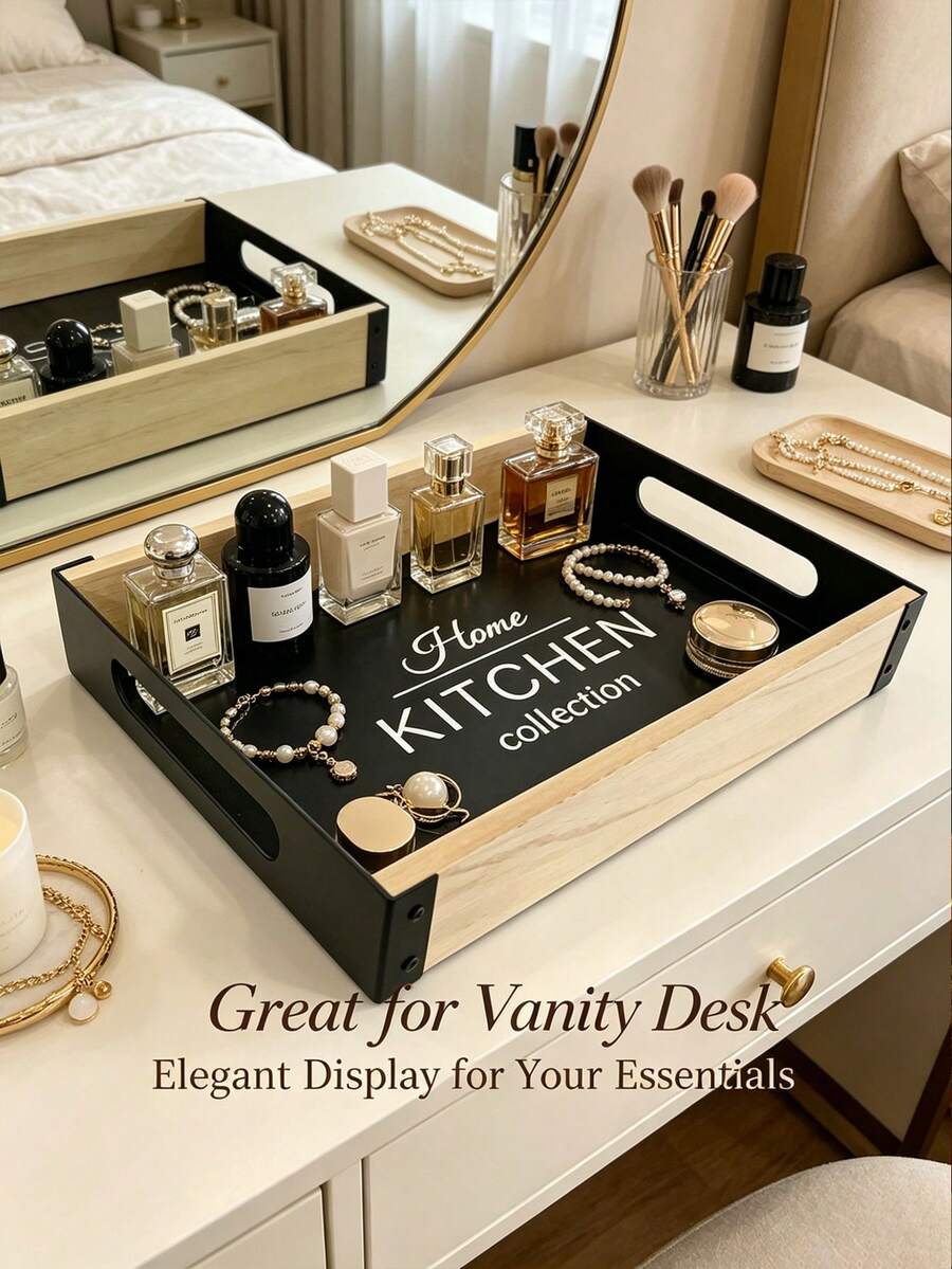 1pc European Style Minimalist Iron & Wood Storage Tray Decor, Suitable For Living Room Coffee Table, Dining Table Decoration And Daily Storage, Also Ideal As Holiday Gift And Party Table Decor - Multicolor - View 1