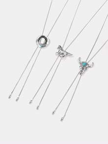 Kryxie 1 chiếc vòng cổ chuỗi rắn có thể điều chỉnh bằng đá ngọc lam phong cách cao bồi miền Tây với mặt dây chuyền hình đầu bò, dành cho cả nam và nữ - vòng cổ - Xem 5