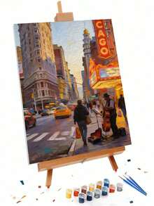 Chicago Street DIY Oil Painting By Numbers City Night Taxi Saxophone Musician Urban Landscape Canvas Crafts Adult Home Decoration 8x12/16x20inch Holiday Gifts Frameless - Frameless - View 2