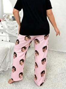 1Pc Plus Size Custom Face Photo Pajama Pants Personalised Picture Women Night Wear Sleepwear Trousers Gift For Wife - Multicolor - View 4