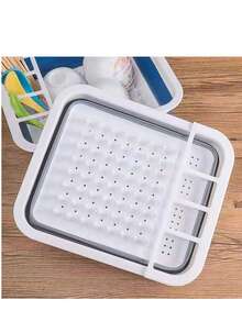 Rak Pengering Piring Lipat dengan Tempat Peralatan Makan, Pengering Piring Lipat, Cocok untuk Dapur RV, Set Pengering Dapur Lipat Kompak Plastik Putih, Tahan Lama dan Hemat Ruang, Cocok untuk Dapur Kecil - Grey - View 12