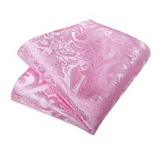 4pcs Bright Pink Paisley Pattern Men's Formal Tie Set, Includes Pocket Square, Cufflinks And Gold Tie Clip, Suitable For Party - Pink - View 5