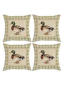 2D 1/2/4pcs Duck Throw Pillow Covers Green Beige Cozy Decorative Pillowcases One Sided Printing For Living Room Bedroom Sofa Bed Decor Without Pillow Inserts - Mustard Yellow - View 12