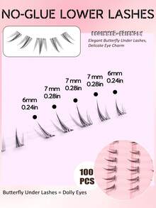 Asiteo 100pcs C-Curl Butterfly Style Lower Eyelashes, Suitable For Beginners, Camera-Ready Lower Eyelashes, Glue-Free Design, Doll Eye Style, Cute Cartoon Series Segmented Lower False Eyelashes - C - View 6