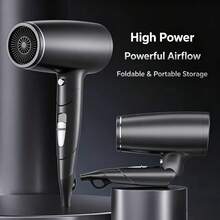Foldable High-Power Hair Dryer With Strong Airflow. Features 2 Wind Speeds And 4 Heat Settings For Fast Hair Drying And Styling. Built-In Auto Overheat Shut-Off Protection, Comes With Detachable Nozzle. Ideal For Home And Travel Use. - Dark Grey - View 1
