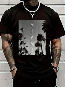 Casual 100% Cotton Miami Beach T-Shirt, South Beach Souvenir T-Shirt, Florida, Graphic T-Shirt For Women And Men, Men's Summer Cotton T-Shirt - Black - View 1