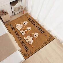 1 Peça Tapete de Porta Marrom com Estampa de 3 Cocker Spaniel BEM-VINDO LAR DOCE LAR, Tapete Retangular de Flanela Macia com Borda Preta, Design Aconchegante de Casa para Animais de Estimação, Costas Antiderrapantes, Remove Poeira, Lavável em Máquina, Tapete de Entrada Adequado para Família com Animais de Estimação em Todas as Estações - Multicolorido - Visão 6
