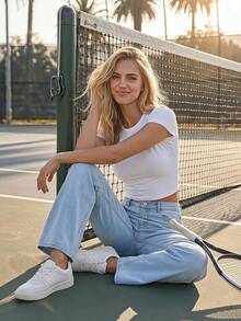 Damen Jeans mit heller Waschung, regulärer Passform und weitem Bein - Helle Waschung - Übersicht 2