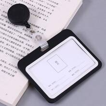 1 PC 2D Durable Black Horizontal ID Card Holder Set, Badge Clip With Retractable Pull Tab, Double-Sided, Carabiner Clip ID Holder, First Day Of School - Multicolor - View 11