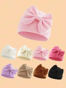 1PC Baby Cute Big Bow Soft Newborn Hospital Hat, Solid Color Breathable Comfortable Warm Baby Beanie, Suitable For Autumn/Winter Daily Rest And Sleep - Multicolor - View 2