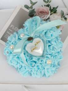 1pc Personalized Heart-Shaped Floral Ring Pillow Box With Elegant Lace Ribbon, Customizable Wedding Ring Holder Box, Bride Bridesmaid Proposal Gift - Multicolor - View 6