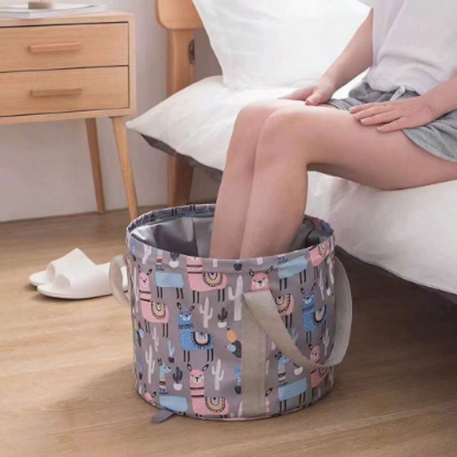1pc Foldable Foot Bath Tub, Cute Alpaca Print Portable Collapsible Foot Soak Basin With Handle, Large Capacity Waterproof PEVA Foot Bath Tub For Home, Travel, Camping And Foot Washing - View 1