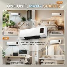 TazTir 1200W 2-In-1 Wall Mounted PTC Ceramic Space Heater & Fan-Only Air Circulator, Warm Air + Natural Breeze Modes, Remote Control, LED Display, Timer & Adjustable Thermostat, Space Saving Heater Fan For Bedroom, Dorm, Apartment, Home Office - 白色 - 查看 4
