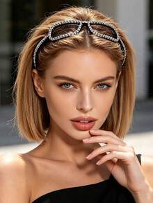 1PC Y2K Openwork Eyeglass-Style Headband, Shiny Black Headband, Accessory For Concerts, Nightclubs, And Street Style - Black - View 7