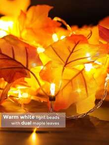 1pc Maple Leaf String Lights Autumn Leaf Garland, With Maple Leaf String Lights, Autumn Decoration, Decorative String Lights, Battery Operated, Suitable For Indoor And Outdoor Use, Christmas, Thanksgiving, Halloween Decoration, Autumn Fallen Leaf String Lights With Lights, LED Halloween String Lights, Thanksgiving Home Decoration, Autumn String Lights With Lights, Thanksgiving Harvest Festival Decoration String Lights, Suitable For Family Holiday Autumn Decoration, Indoor Gift - Double-headed Maple Leaf Lamp - View 9
