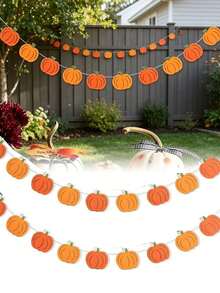 1pc Halloween Felt Pumpkin Banner, Pumpkin Fireplace Ceiling Hanging Garland, Thanksgiving Double Layer Pumpkin Garland, Halloween Decoration Bunting, Party Backdrop Props, Holiday Decoration Banner - Multiple Styles - View 1
