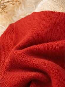 Plus Size Women's Soft Round Neck Sweater, Vintage Fresh, Solid Color Casual Minimalist Versatile, Lightweight Knit Fabric For Summer And Autumn - Red - View 5