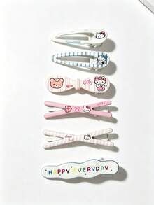 SANRIO 6入組印花髮夾，可愛耐用，適合日常配戴、返校造型、旅行度假髮飾 - 彩色 - 查看 2