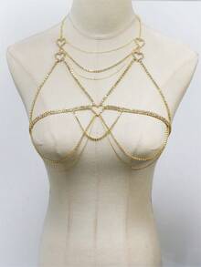 Cadena de sujetador clásica para mujer, joyería corporal con brillantes de strass, accesorio sexy para fiesta - Oro AB - Ver 3