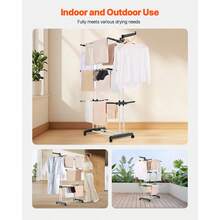 Tendedero Vertical Plegable 4 Niveles Tendedero de Metal Tipo Torre con 2 Alas Laterales 24 Barras de Secado 4 Ruedas Giratorias Portátil e Independiente para Uso en Interiores y Exteriores - 4 Niveles, 2 Alas Laterales 24 Barras - Ver 6