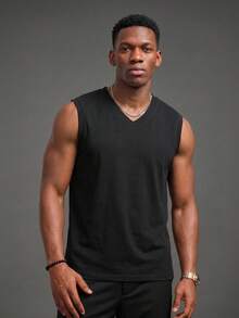 Camvyn Men's Summer Casual Versatile Slim Fit V-Neck Tank Top - Black - View 1