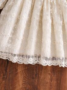 Young Girl Casual Fashion Peter Pan Collar Long Sleeve Lace Dress For Party Spring Autumn Winter - Beige - View 5